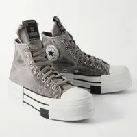 Converse x DRKSTAR Rick Owens Grey Distressed Canvas Platform High-Top Sneakers - Chunky Sole Streetwear Kicks - View 1