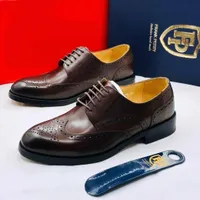 Men's Frank Perry Exclusive Hand Made Brown Leather Brogue Derby Dress Shoes - Classic Formal Lace-Up Footwear for Gentlemen - View 3