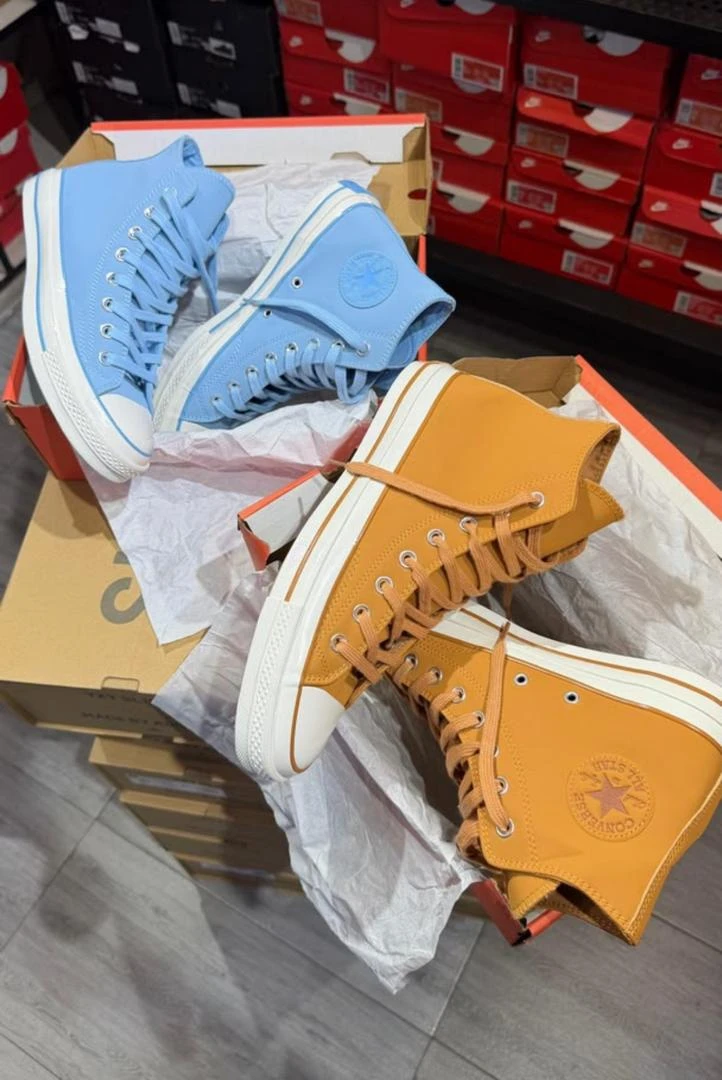 Converse Chuck Taylor All Star High-Top Sneakers - Classic Sky Blue and Mustard Yellow Demin Canvas Shoes for Men and Women