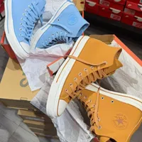 Converse Chuck Taylor All Star High-Top Sneakers - Classic Sky Blue and Mustard Yellow Demin Canvas Shoes for Men and Women - View 1