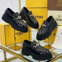 Men's Black Patent Leather Chunky Platform Loafers with Iconic Monogram FF Design and Gold Horsebit Buckle - View 3