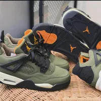 Nike Air Jordan 4 Retro "Olive Green" Sneakers - Premium Black and White Accent Basketball Sport Shoes - View 2