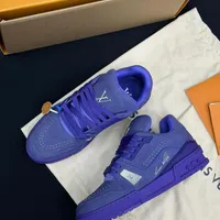 Men's Purple Luxury Fashion Sneakers - Trendy Mid-Top Street Style Trainers with LV-Signature Branding Soft Insoles for Ultimate Comfort  - View 2