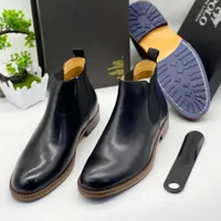 Polo Men's Premium Black Leather Chelsea Boots  Stylish Ankle Footwear with Durable Blue Lug Sole for Formal Casual Wear - View 2