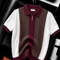 Men's Quality Two-Tone Knitted Zipper Polo Casual Smart Men Shirt Tops - Short Sleeve Casual Fashion Top - View 2