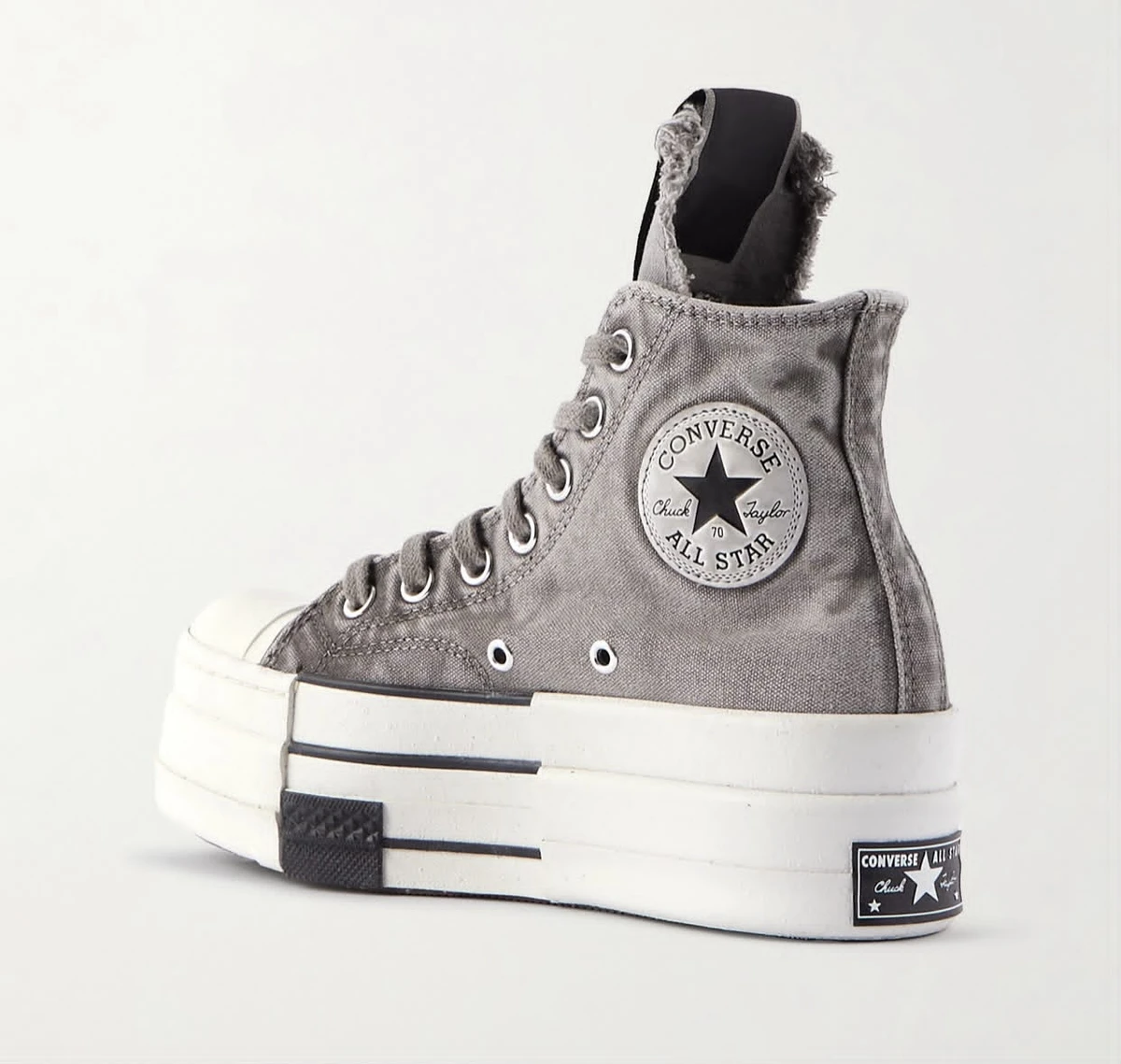 Converse x DRKSTAR Rick Owens Grey Distressed Canvas Platform High-Top Sneakers - Chunky Sole Streetwear Kicks