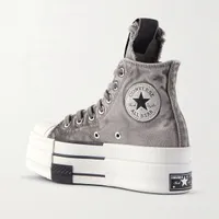 Converse x DRKSTAR Rick Owens Grey Distressed Canvas Platform High-Top Sneakers - Chunky Sole Streetwear Kicks - View 3