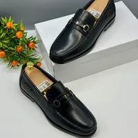 Men's Ferragamo Black Leather Loafers with Gold Buckle - Stylish Slip-On Dress Shoes for Formal  Casual Wear - View 1