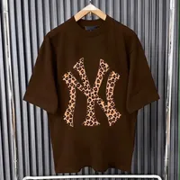 Trendy Unisex Brown Leopard Print NY Logo Oversized T-Shirt - Stylish Graphic Tee for Men and Women, Casual Streetwear Top - View 1