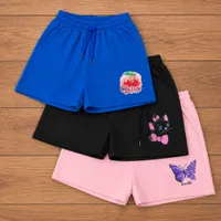 Women's Trendy Graphic Drawstring Casual Shorts - Comfy Lilac Butterfly, Teal Cherry & Beige Summer Wear - View 2
