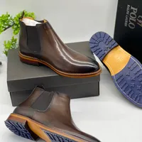 Polo Men's Classic Dark Brown Leather Chelsea Boots  Premium Slip-On Ankle Footwear for Business  Casual Style - View 3