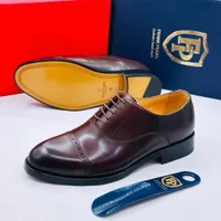 Men's Frank Perry Premium Oxblood and Black Leather Cap Toe Brogue Oxford Dress Shoes - Elegant Formal  Business Footwear for Men - View 2