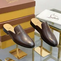 Men's Christian Louboutin Brown Leather Slip-On Mules - Luxury Backless Loafers for Sophisticated Ghanaian Style & Comfort - View 3