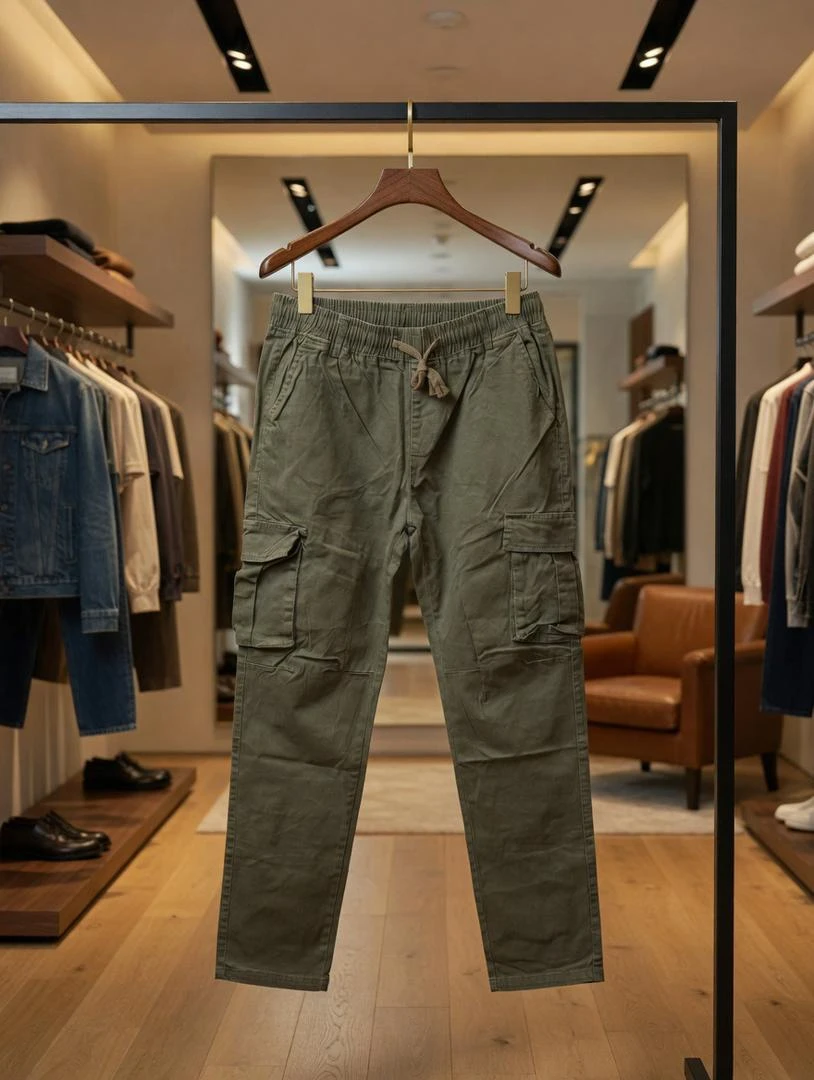 Unisex Beige Cargo Pants | Comfortable Elastic Waist Drawstring Trousers | Relaxed Fit Utility Streetwear for Everyday Style