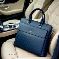 Montblanc Men's Elegant Brown and Black Leather Briefcase Business Bag - Stylish Executive Laptop Messenger Bag with Distinctive Monogram Pattern - View 2