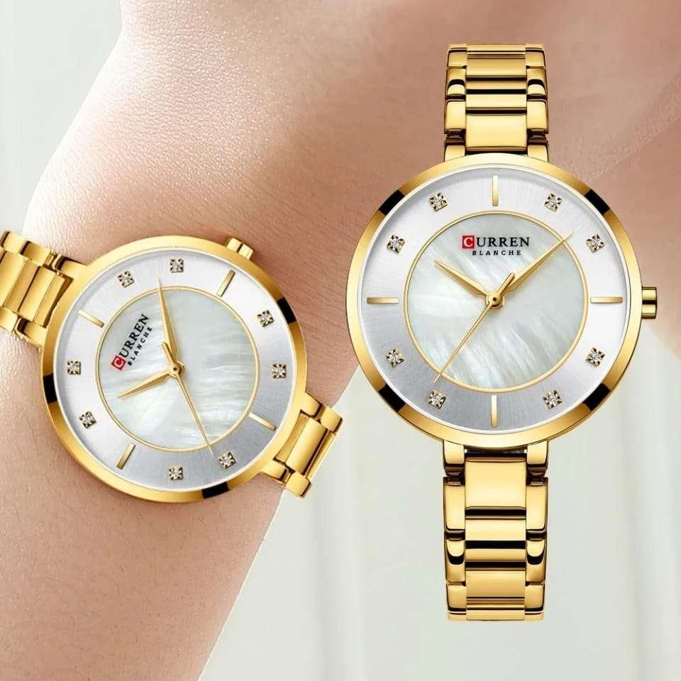 Women's CURREN Watches Luxury Rhinestone Dial Quartz Clock Waterproof Stainless Steel Band Wristwatch for Ladies with Shimmering Mother-of-Pearl Dial  Crystal Accents - Timeless Stainless Steel Bracelet for Her