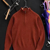 Men's Stylish Brown and Black Ribbed Knit Half-Zip Mock Neck Sweater - Warm  Comfortable Jumper for Autumn  Winter Fashion - View 3
