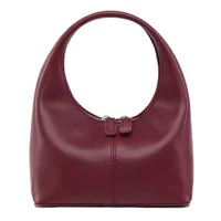Women's Chic Burgundy Faux Leather Crescent Hobo Shoulder Bag with Dual Zipper Closure - Stylish Everyday Mini Handbag for Casual & Evening Wear - View 1