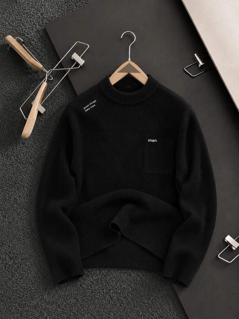 Unisex Cozy Knitted Sweater with Scottie Dog Emblem - Warm Long Sleeve Casual Pullover Jumper for Everyday Style and Comfort