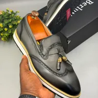 Berluti Men's Premium Tassel Brogue Leather Loafers with Modern White Sole -  Slip-On Dress Shoes for official and Semi-formal Events - View 2