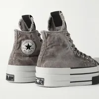 Converse x DRKSTAR Rick Owens Grey Distressed Canvas Platform High-Top Sneakers - Chunky Sole Streetwear Kicks - View 4