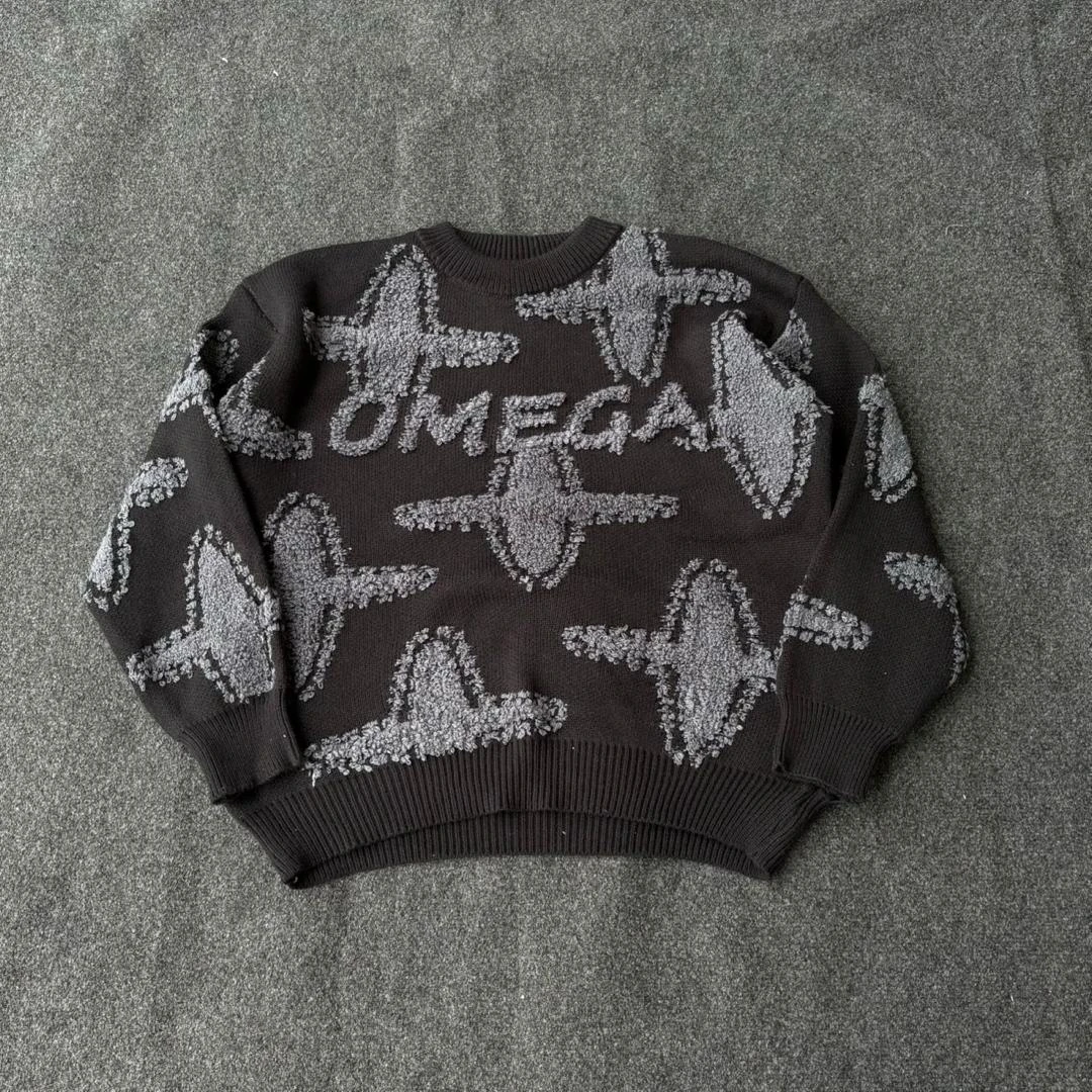 Unisex Two-Tone Geometric Cable Knit Sweater - Cozy Crew Neck Pullover for Men & Women, Stylish Off-White & Grey Long Sleeve Jumper