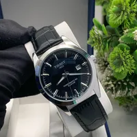 Men's Tissot Powermatic 80 Silicium Swiss Automatic Watch - Elegant Black Dial Leather Strap - View 2