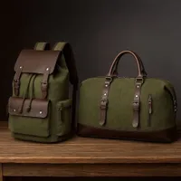 2 in 1 Vintage Canvas PU Leather Travel Set Durable Backpack and Duffel Bag for Adventures Travel bag and carry on - View 2