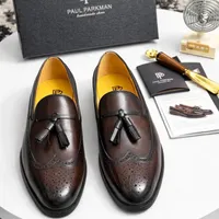 Men's Paul Parkman Premium Dark Brown Leather Tassel Loafers with Brogue Detailing - Handmade Dress Shoes for Sophisticated Style - View 1