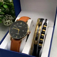 Men's Casio Gold-Tone Black Dial Watch with Leather Strap  Premium GoldBlack Fashion Bracelet Gift Set - Elegant  Water Resistant Timepiece - View 1