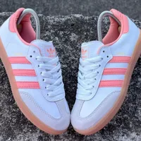 Women's Adidas Samba Classic Sneakers - White with Vibrant Pink Stripes & Gum Sole for Stylish Comfort - View 1