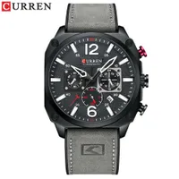 Men's CURREN Chronograph Watch with Blue Dial & Black Square Case - Stylish Khaki Leather-Look Strap - Fashionable & Versatile Timepiece for Modern Men - View 3