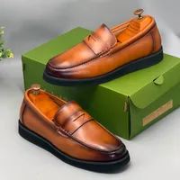 Berluti Men's Premium Tan Burnished Leather Penny Loafers  Elegant Slip-On Dress and Casual Shoes with Black Sole for Modern Ghanaian Gentlemen - Versatile Footwear - View 1