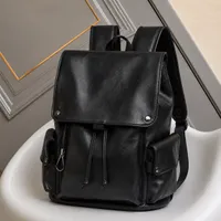 Vintage Brown and Black Faux Leather Flap Backpack with Drawstring – Stylish  Durable Rucksack for School, Work, and Casual Travel - View 2