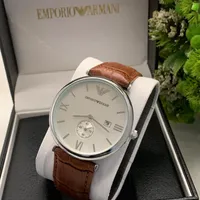 Emporio Armani Men's Classic Silver-Tone wiith Genuine Leather Strap Men's Watch with Brown Croc-Embossed Leather Strap and Roman Dial - View 3