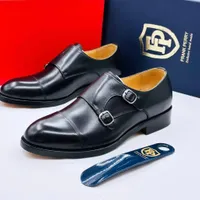 Men's Frank Perry Black Leather Double Monk Strap Cap Toe Dress Shoes - Premium Handmade Formal Executive Footwear - View 2
