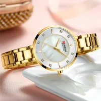 Women's CURREN Watches Luxury Rhinestone Dial Quartz Clock Waterproof Stainless Steel Band Wristwatch for Ladies with Shimmering Mother-of-Pearl Dial  Crystal Accents - Timeless Stainless Steel Bracelet for Her - View 2