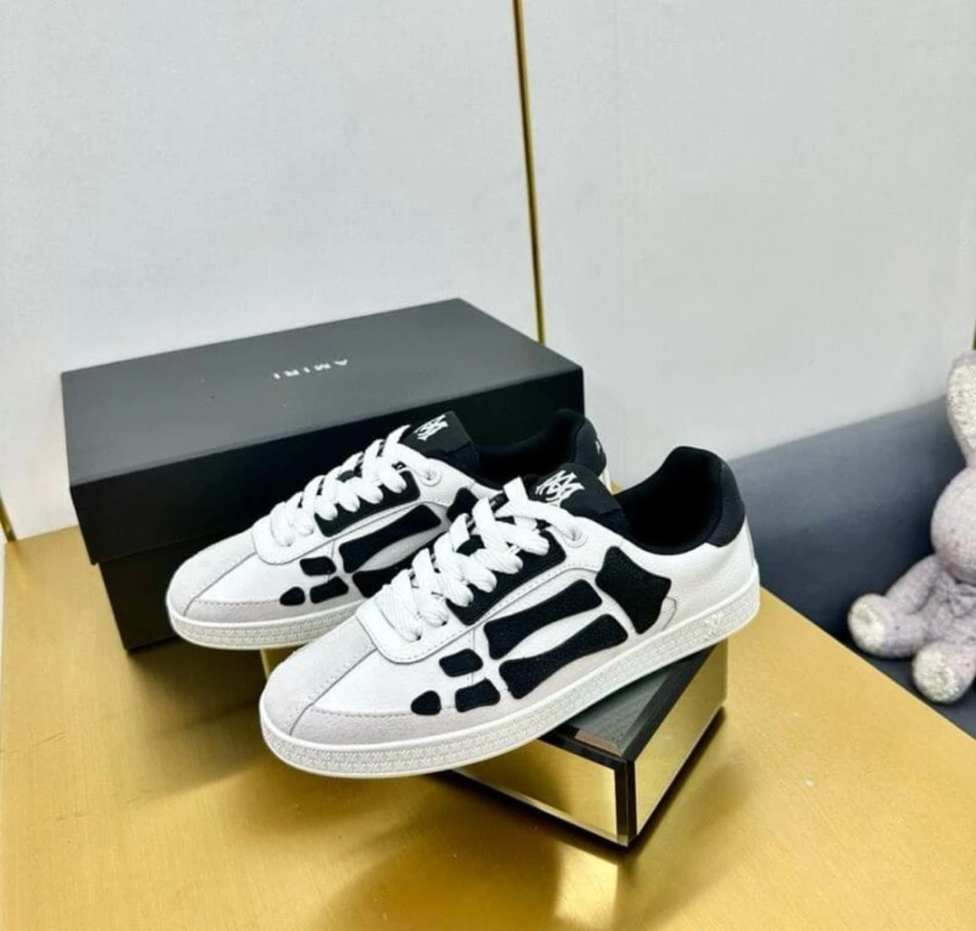 Original Amiri Skeleton Bone Low-Top Sneakers - Stylish Black and White Streetwear Shoes for Men
