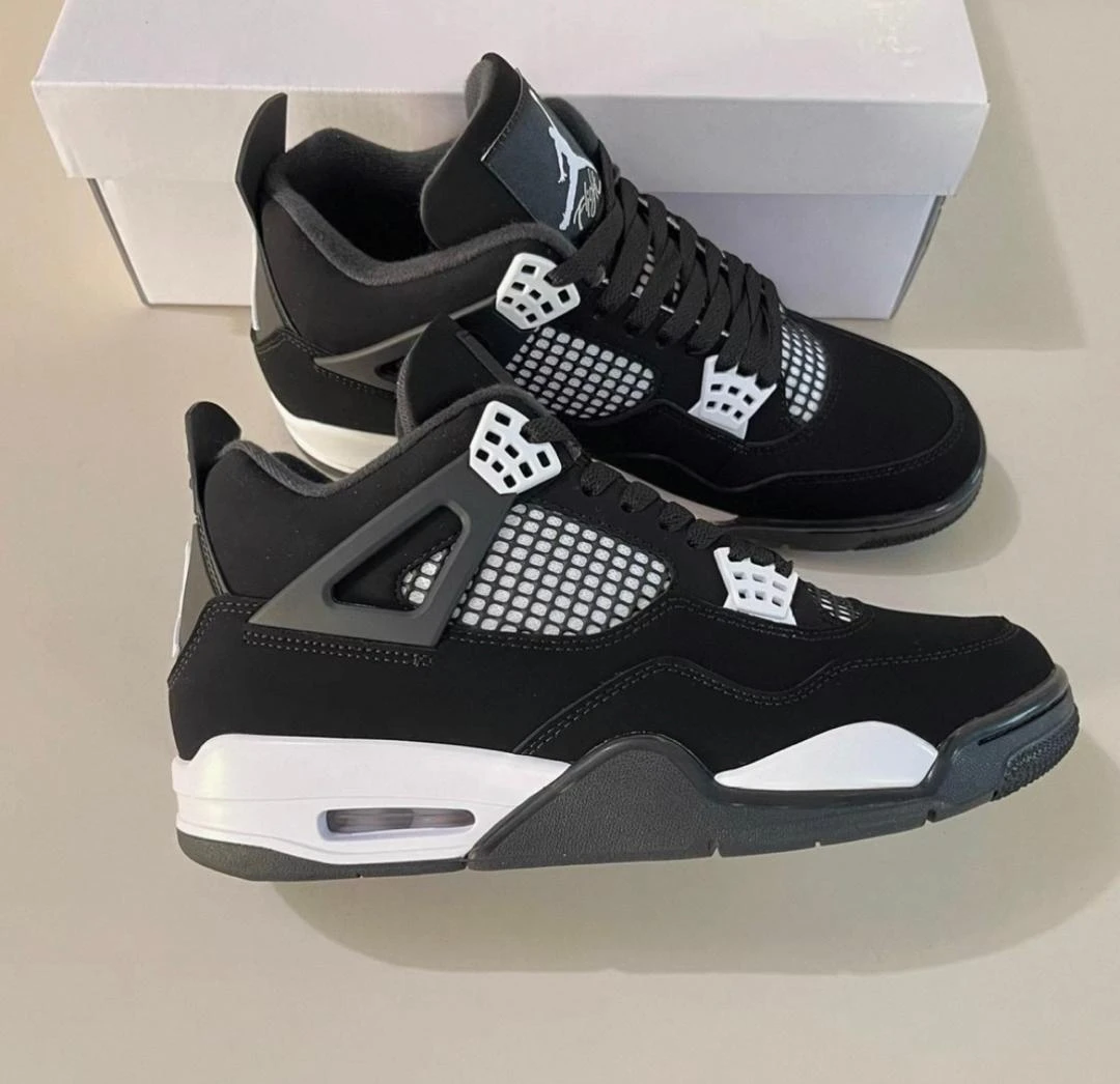 Nike Air Jordan 4 Unisex Classic Black  White Retro Basketball Sneakers  Premium Street Style Kicks for Men Women Comfortable Everyday Trainers with Air Cushioning