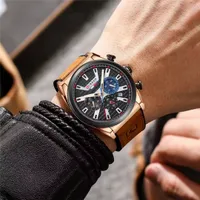 CURREN Men's Elite Blue Dial Chronograph Watch with Croc-Textured Leather Strap – Stylish Quartz Wristwatch for Business  - View 3