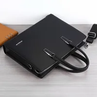 Men's Elegant Brown and Black Faux Leather Briefcase - Stylish Business and Laptop Bag with Detachable Shoulder Strap for Laptops  Documents - View 4