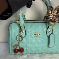 Women's Coach Mint Signature Embossed Handbag | Chic Top Handle Purse with Cherry & Flower Charms - View 1