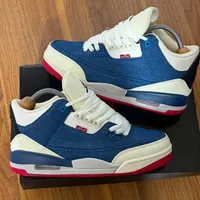 Nike Air Jordan 3 Retro x Levi's Denim Sneakers - Iconic Blue Cream Kicks with Vibrant Red Outsole for Premium Street Style - View 2