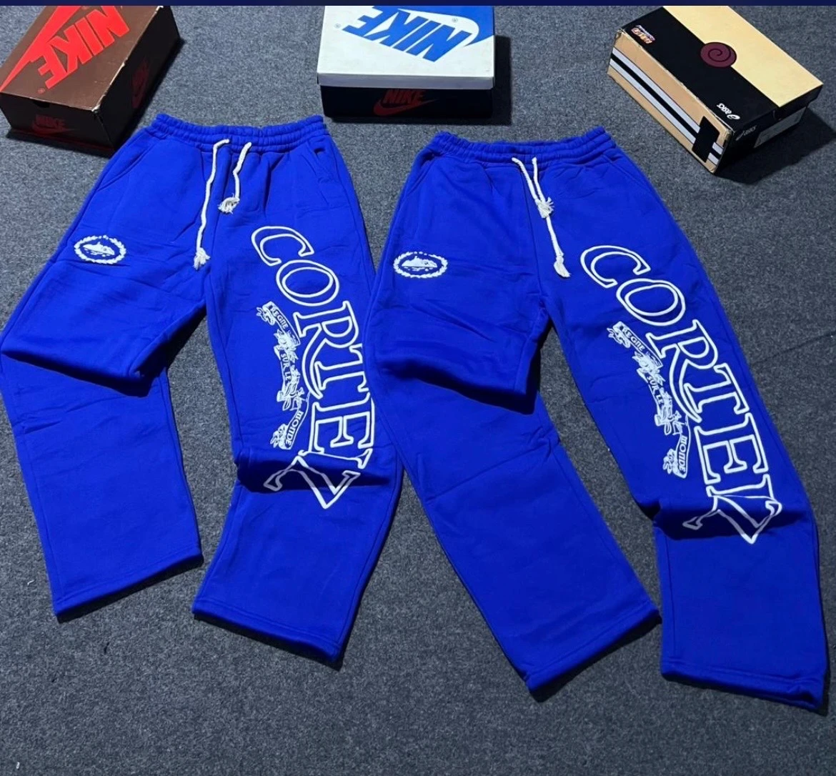 Unisex Royal Blue Cortez Streetwear Joggers – Premium Comfort Fleece Sweatpants with Signature Bold Leg Print for Everyday Style