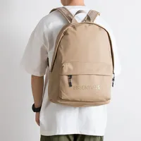 Essentials Plain Minimalist Black and Khaki Everyday Backpack Bag - Canvas Durable School Bag - View 2