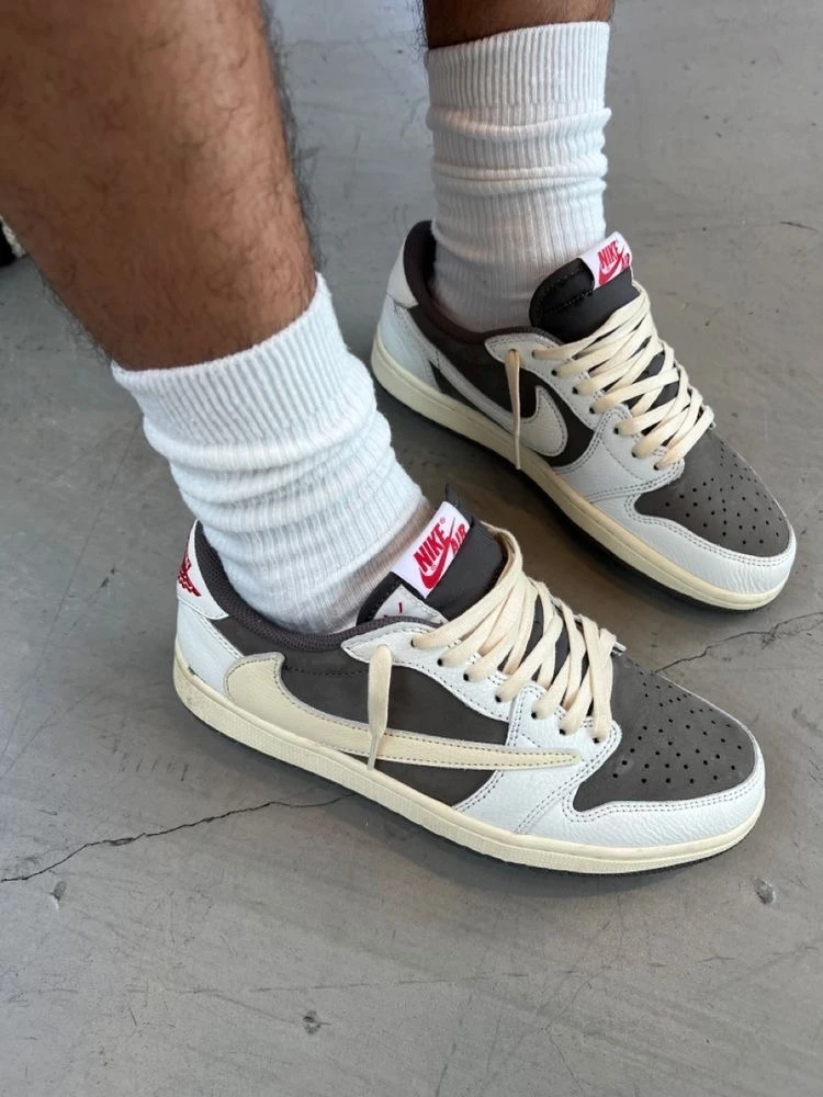 Men's Nike Air Jordan 1 Low Travis Scott Style Olive Black Cream Sneakers - Premium Casual Fashion Trainers