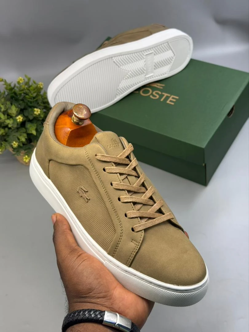 Men's Lacoste Khaki Suede & Mesh Casual Lifestyle Sneakers - Comfortable & Stylish Everyday Trainers - Main View