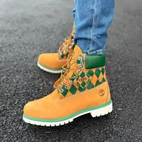 Original Timberland Original Premium 6-Inch Work Boots for Fashion – Yellow and Green Nubuck Leather Tims - View 1