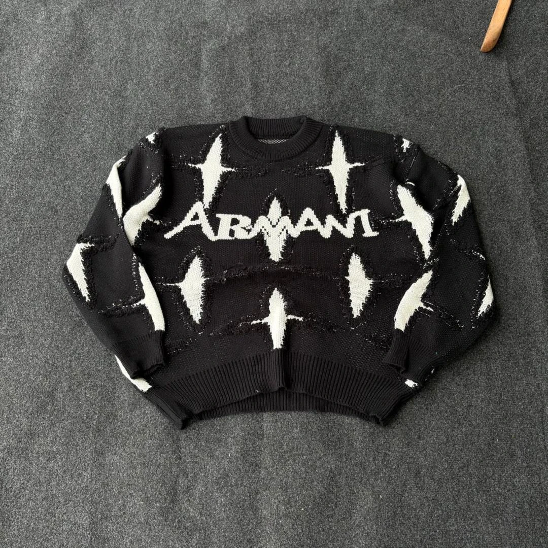 Unisex Two-Tone Geometric Cable Knit Sweater - Cozy Crew Neck Pullover for Men & Women, Stylish Off-White & Grey Long Sleeve Jumper