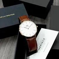 Daniel Wellington Men's Classic Petite Gold-Tone Watch with White Dial  Croc-Embossed Brown Leather Strap - Elegant Analog Timepiece - View 3